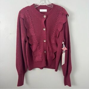 Women's NWT Ruffle Cardigan Sweater Dusty Rose